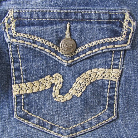 Earl Jean Blue Denim Embroidered Jeans Women's Size 28 x 27 Pre-Owned - Picture 10 of 14